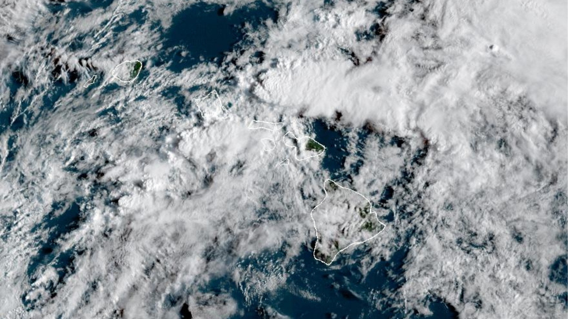 This satellite image provided by the U.S. National Oceanic and Atmospheric Administration shows cloud cover over Hawaii on Friday, March 20, 2026 at 2 p.m. EDT. 